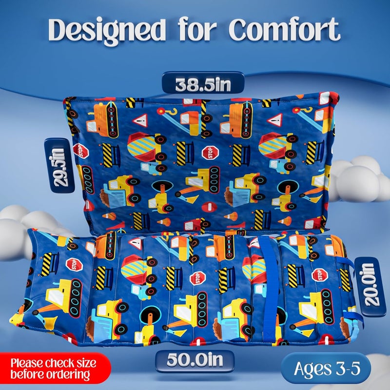 Klevly Nap Mats for Preschool Ages 3-5 | Toddler Sleep Mat | Soft & Non-Toxic Nap Mat Fabric with Pillow | Toddler Nap Mats for Daycare & Kindergarten | Construction Theme - Image 2